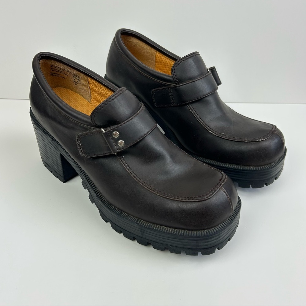 Y2K Vintage Lower East Side Chunky Loafers Dark Brown Size 9.5 Block Heels
